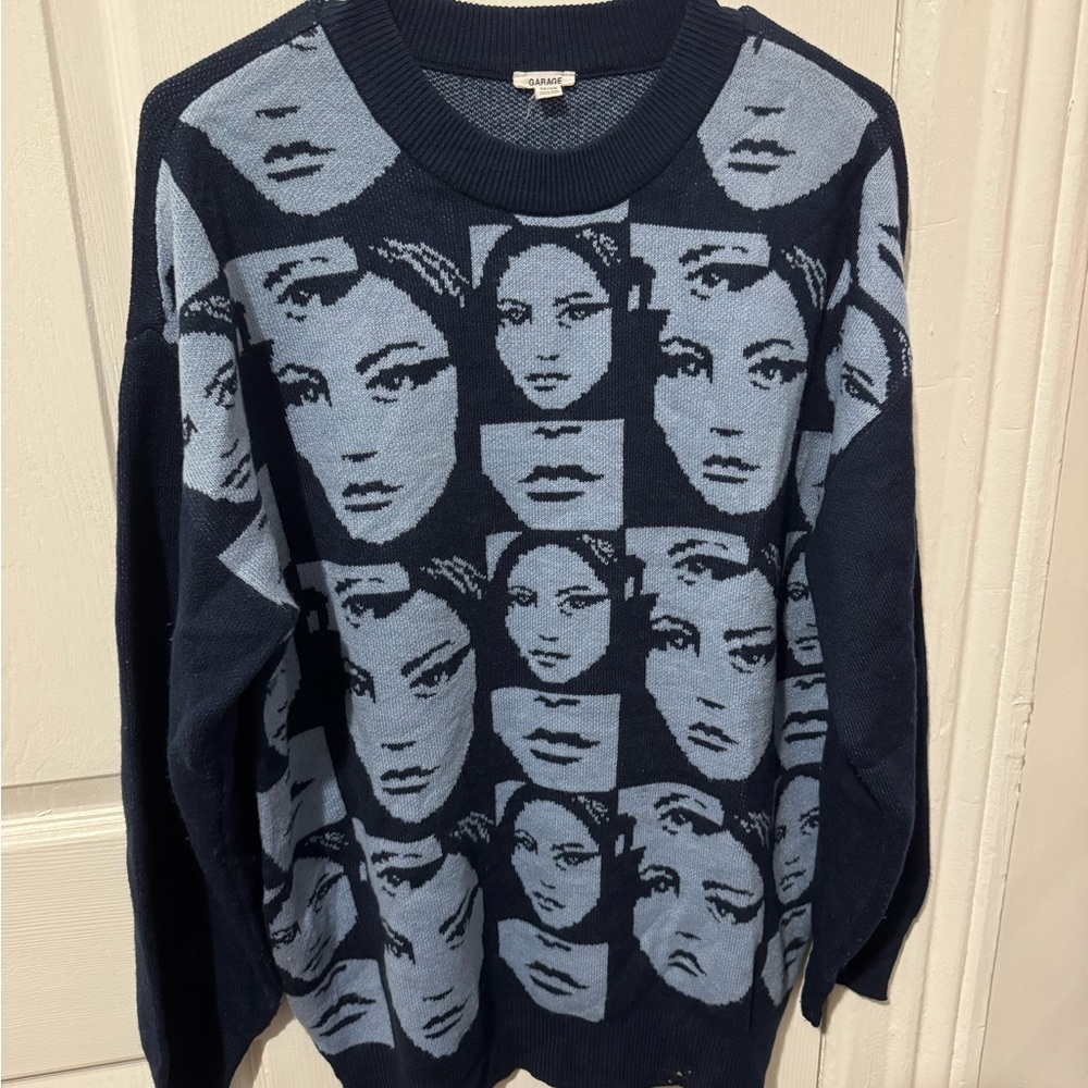Garage Navy and Light Blue Graphic Sweater
